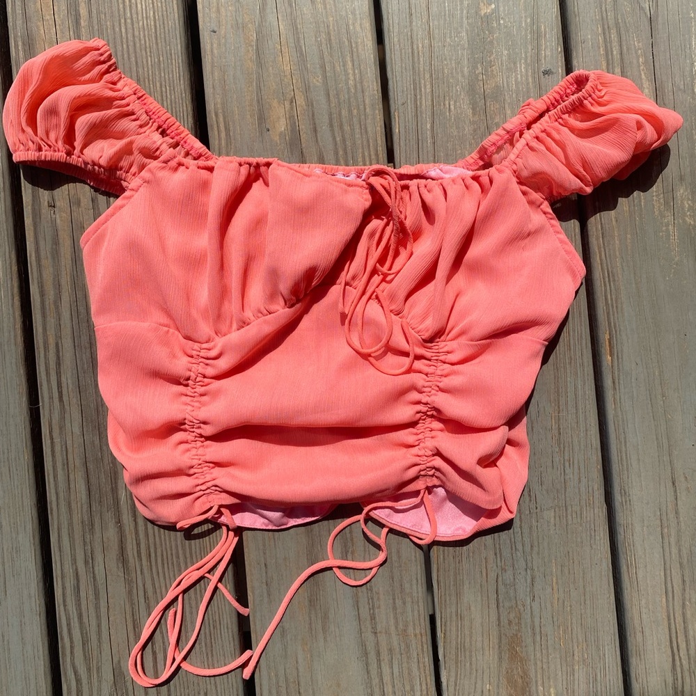 CORAL PINK BLOUSE STYLE CROP TOP